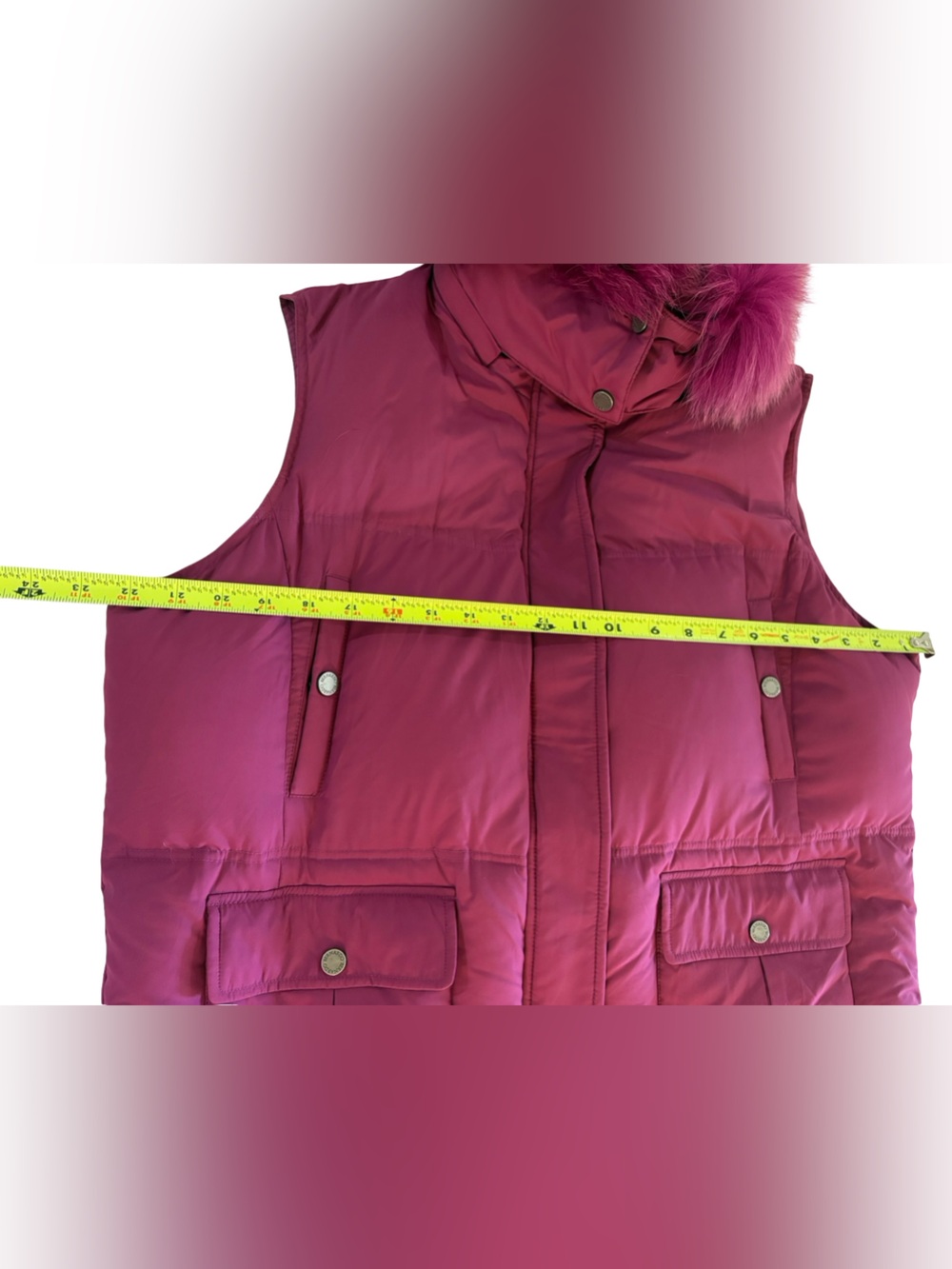 Bernardo XL  Magenta Down Puffer Vest Fox Fur Hood Winter Ski - Picture 9 of 11